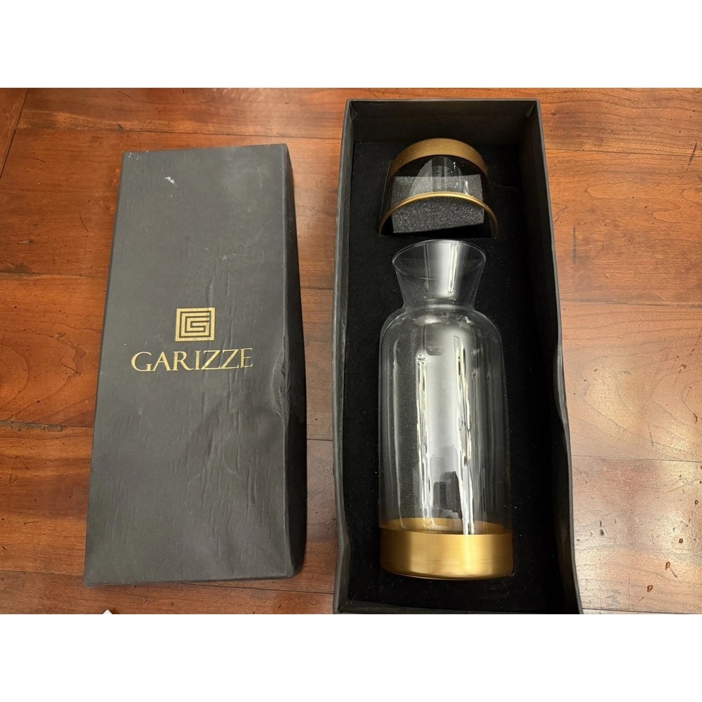 GARIZZE Bedside Water Carafe and Glass Set Nightstand Pitcher Tumbler Gold New